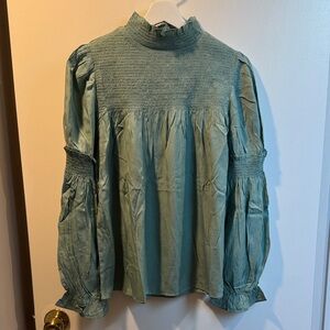 NWT Easel Women’s Sage Green Smocked Women's Blouse